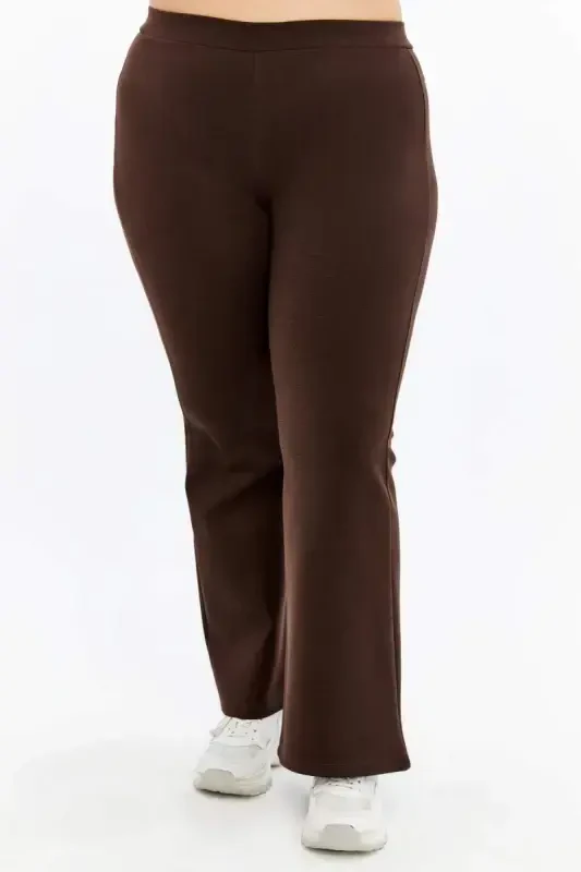 Flared Plus Size Winter Steel Knitted Leggings Brown - 1