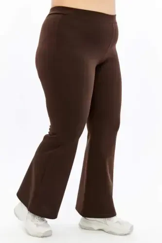 Flared Plus Size Winter Steel Knitted Leggings Brown - BÜYÜKBEDENIZ (1)