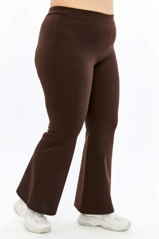 Flared Plus Size Winter Steel Knitted Leggings Brown - 2