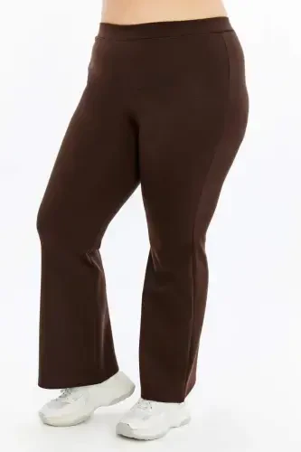Flared Plus Size Winter Steel Knitted Leggings Brown - 4