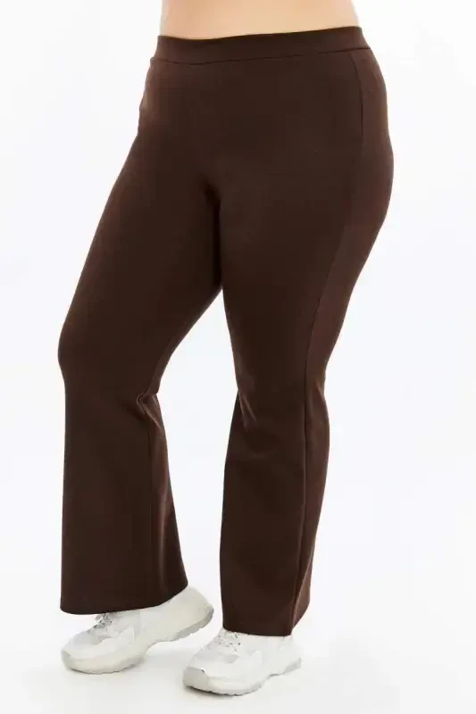 Flared Plus Size Winter Steel Knitted Leggings Brown - 4
