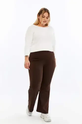 Flared Plus Size Winter Steel Knitted Leggings Brown - 6