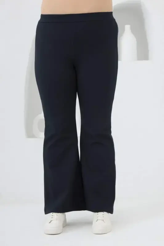 Flared Plus Size Winter Steel Knitted Tights Navy Blue - BÜYÜKBEDENIZ