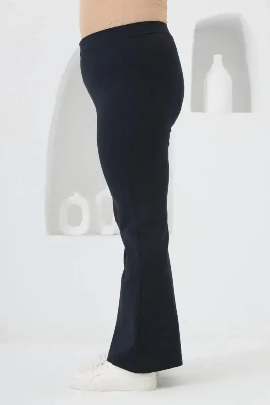 Flared Plus Size Winter Steel Knitted Tights Navy Blue - 2