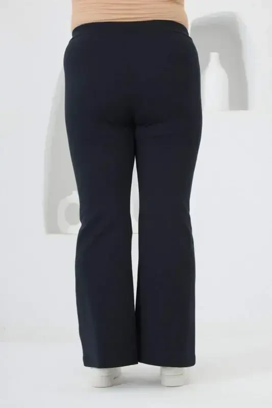 Flared Plus Size Winter Steel Knitted Tights Navy Blue - 4