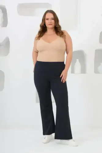 Flared Plus Size Winter Steel Knitted Tights Navy Blue - 5