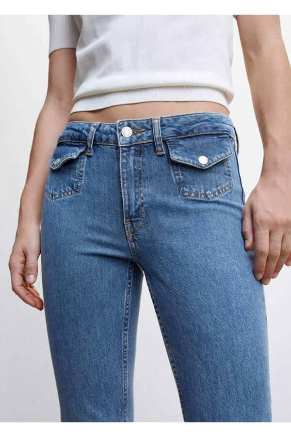 Flared Pocket Jean Pants - 7