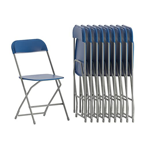 Flash Furniture Hercules Plastic Folding Chair - Blue (10 Pack) | Lightweight, Durable, and Comfortable Event Chair | 650LB Weight Capacity - 1