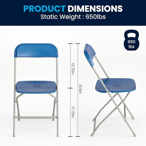 Flash Furniture Hercules Plastic Folding Chair - Blue (10 Pack) | Lightweight, Durable, and Comfortable Event Chair | 650LB Weight Capacity - 7