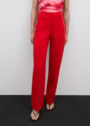 Flat front trousers with decorative stitching - Red - 3
