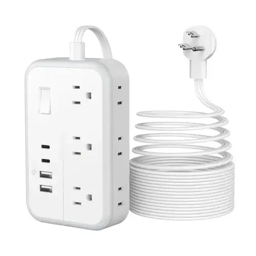 Flat Plug Extension Cord 25 ft, Surge Protector Power Strip, Outlet Extender with 6 Outlets 4 USB Ports, Overload Protection, Long Extension Cord with Multiple Outlets for Indoor, Home, Office, White - 1