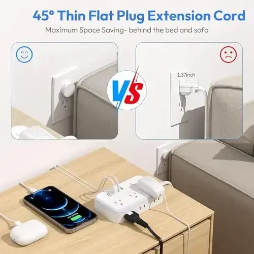 Flat Plug Extension Cord 25 ft, Surge Protector Power Strip, Outlet Extender with 6 Outlets 4 USB Ports, Overload Protection, Long Extension Cord with Multiple Outlets for Indoor, Home, Office, White - 6