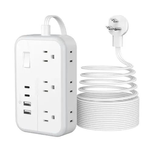 Flat Plug Extension Cord 25 ft, Surge Protector Power Strip, Outlet Extender with 6 Outlets 4 USB Ports, Overload Protection, Long Extension Cord with Multiple Outlets for Indoor, Home, Office, White - 1