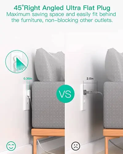 Flat Plug Extension Cord, 5 ft Ultra Thin Flat Power Strip - 6 Outlets 3 USB Ports (2 USB C) 3 Side Outlet Extender, Power Strip with No Surge Protection for Cruise, Travel, Dorm Essentials - 3