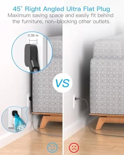 Flat Plug Power Strip, 5ft Ultra Flat Extension Cord - 3 Outlets 4 USB Ports (2 USB C) 22.5W/4.5A Desktop Charging Station, No Surge Protection for Cruise Ship, Dorm Room Travel Essentials - 5