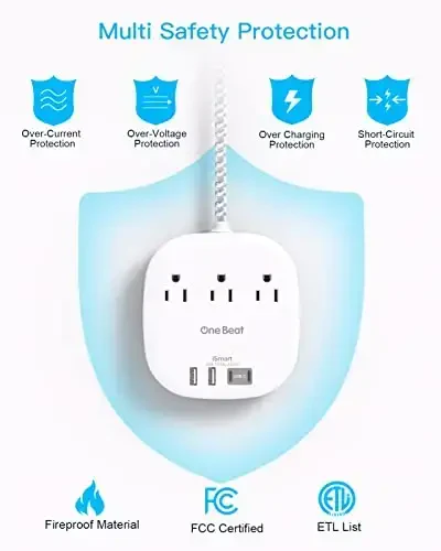 Flat Plug Power Strip, 6ft Flat Extension Cord - 3 Outlets 4 USB Ports (2 USB C) 22.5W/4.5A Desktop Charging Station, Power Strip with Surge Protection for College Dorm Room Travel Essentials - 6
