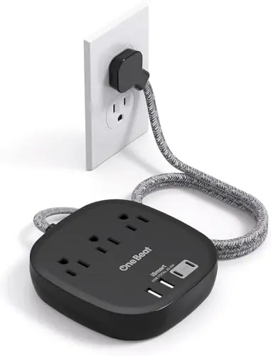Flat Plug Power Strip, Flat Extension Cord 3 Ft, 3 Outlets 4 USB Ports (2 USBC) 22.5W/4.5A Desktop Charging Station, Power Strip No Surge Protection for Cruise Ship, Dorm Room Travel Essentials, Black - ONE BEAT