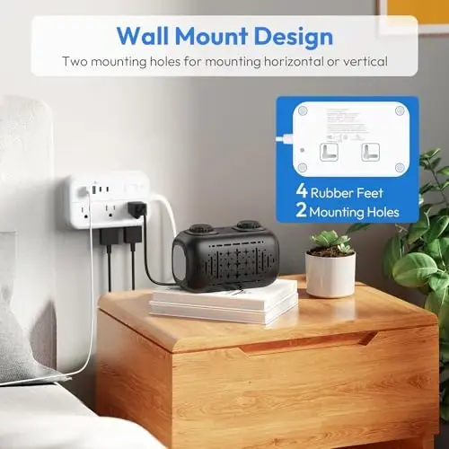 Flat Plug Uzatma Kordon 25 ft, Aşırı Gerilim Koruyucu Priz Şeridi, 6 Prizli 4 USB Portlu Priz Uzatıcı, Aşırı Yük Koruması, İç Mekan, Ev, Ofis için Çoklu Prizli Uzun Uzatma Kordonu, Beyaz - 5