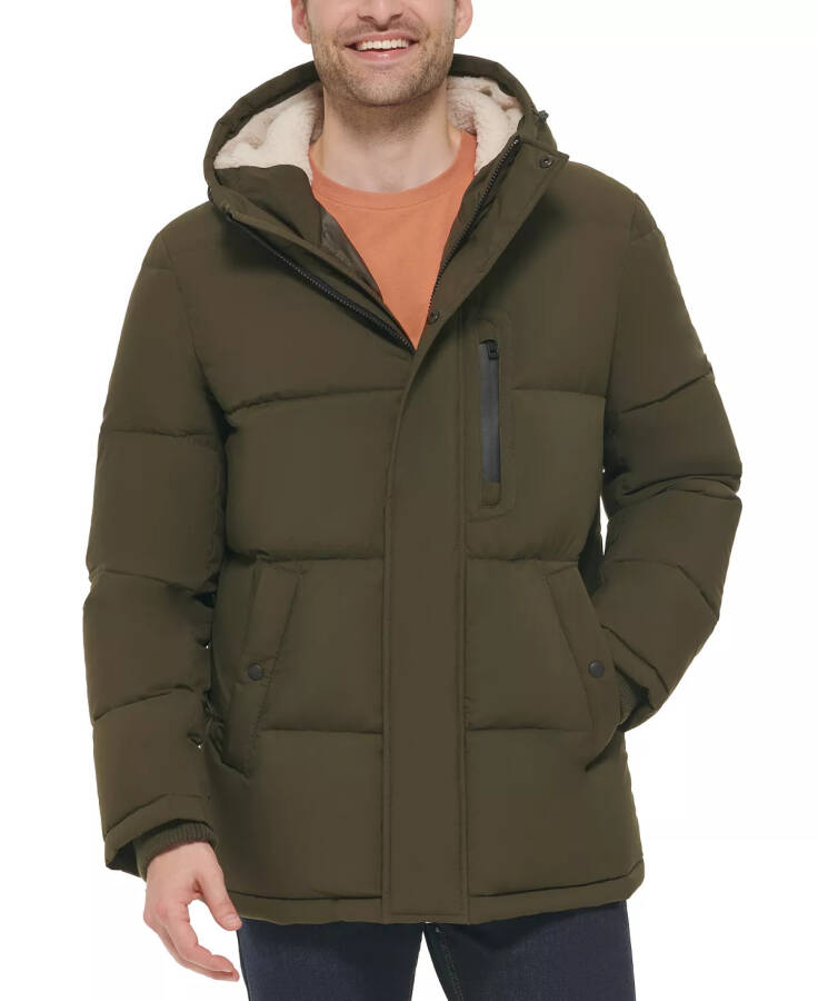 Fleece Astarlı Kapüşonlu Erkek Puffer Mont (Zeytin Yeşili) - 1