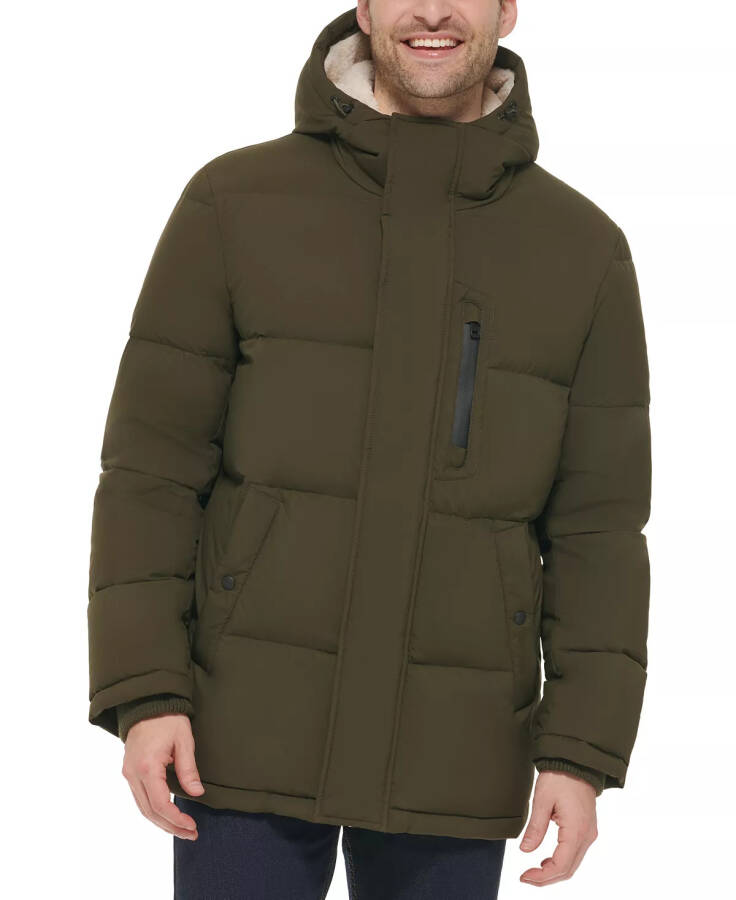 Fleece Astarlı Kapüşonlu Erkek Puffer Mont (Zeytin Yeşili) - 5