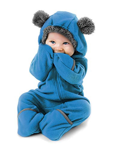 Fleece Baby Bunting Bodysuit – Infant One Piece Kids Hooded Romper Outerwear Toddler Jacket - 1