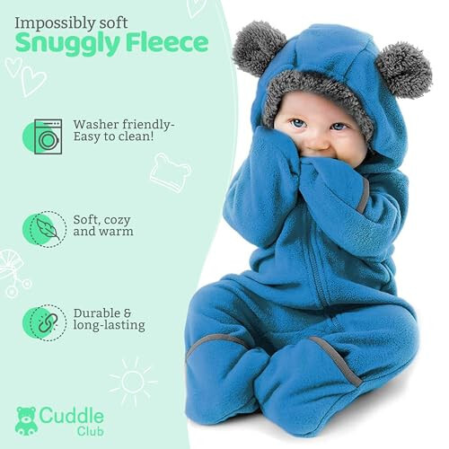 Fleece Baby Bunting Bodysuit – Infant One Piece Kids Hooded Romper Outerwear Toddler Jacket - 2