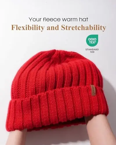 Fleece Lined Beanie Cable Knit Chunky Beanies Womens Snow Cap | Cozy Fleece Lining For -20°C, Itch-Free Comfort, Classic Chunky Cable-Knit, Great For Skiing And Cold Weather Commutes - 3