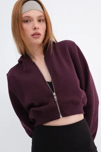 Fleece Lined Hooded Crop Sweatshirt H1526-I9-GARDENYA - 1