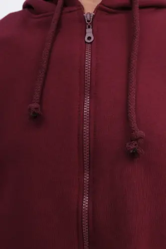 Fleece Zippered Sweatshirt H3717-w9-Burgundy - 3