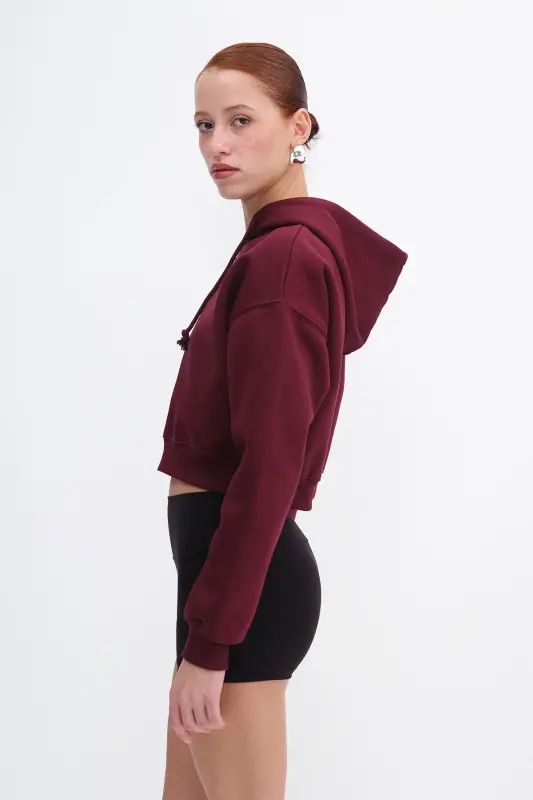 Fleece Zippered Sweatshirt H3717-w9-Burgundy - 4
