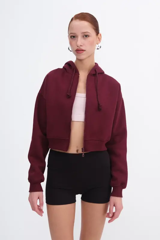 Fleece Zippered Sweatshirt H3717-w9-Burgundy - 5