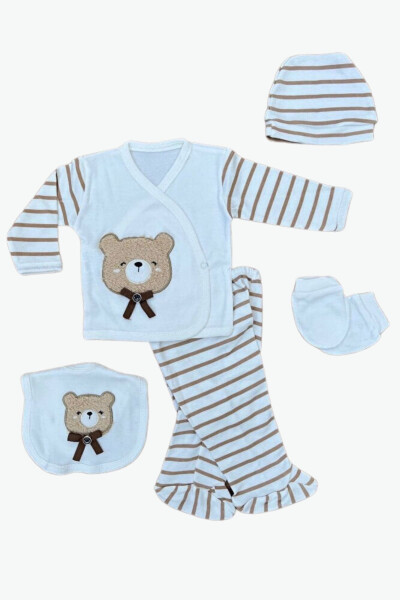 Flexible (BOXED) Bear Embroidered Soft 100% Cotton Newborn Clothes 5-piece Hospital Discharge Onesie - 8