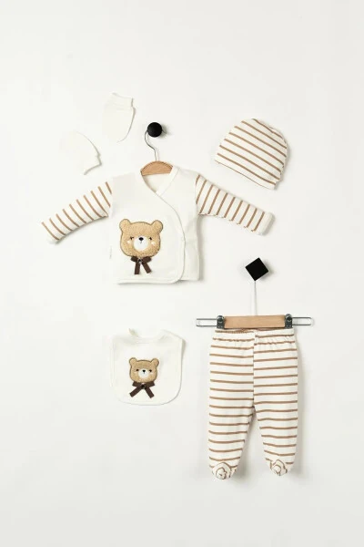 Flexible (BOXED) Bear Embroidered Soft 100% Cotton Newborn Clothes 5-piece Hospital Discharge Onesie - TEKNOTRUST