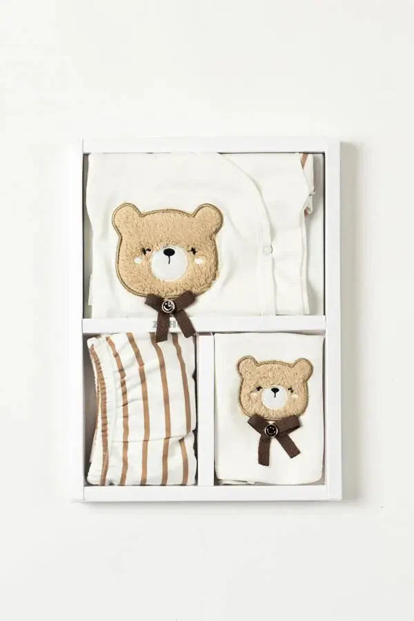 Flexible (BOXED) Bear Embroidered Soft 100% Cotton Newborn Clothes 5-piece Hospital Discharge Onesie - 2