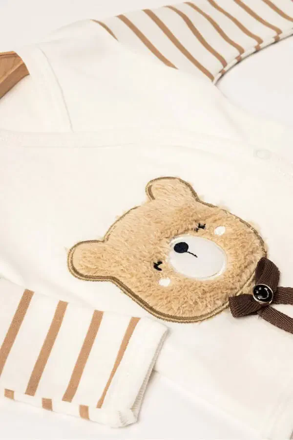 Flexible (BOXED) Bear Embroidered Soft 100% Cotton Newborn Clothes 5-piece Hospital Discharge Onesie - 3