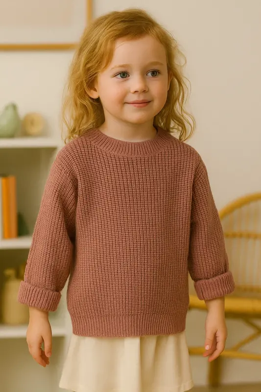 Flexible Crew Neck Kids Sweater - Burgundy - 1