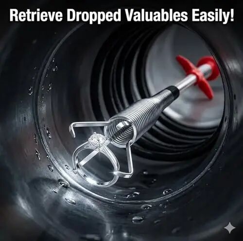 Flexible Drain Clog Remover Tool, Extra Long Plumbing Snake Hair Catcher with 4-Prong Grabber Claw, Heavy-Duty Spring Reacher for Kitchen Sink, Bathroom Tub, Sewer & Dropped Items (63 inch) - 4