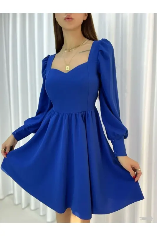 Flexible Fabric Low-Cut Skirt Bell-Bottom Long Sleeve Evening & Graduation Dress 582293 727-BLUE - 1
