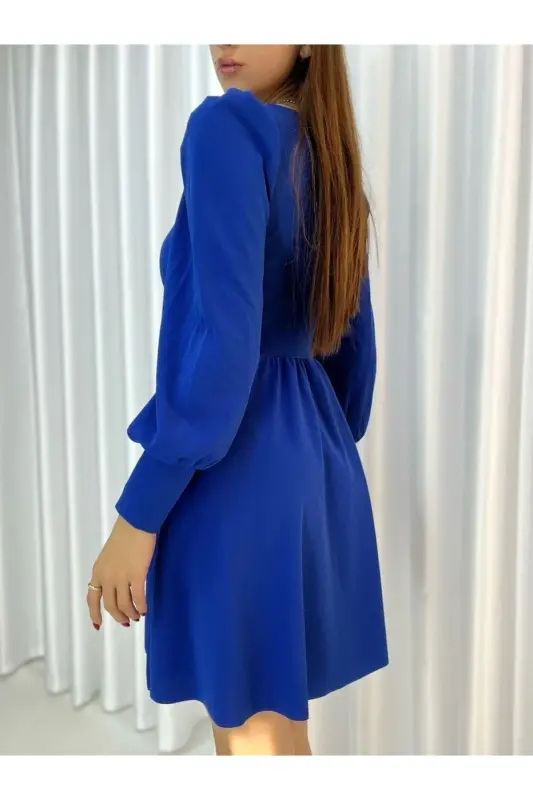 Flexible Fabric Low-Cut Skirt Bell-Bottom Long Sleeve Evening & Graduation Dress 582293 727-BLUE - 3