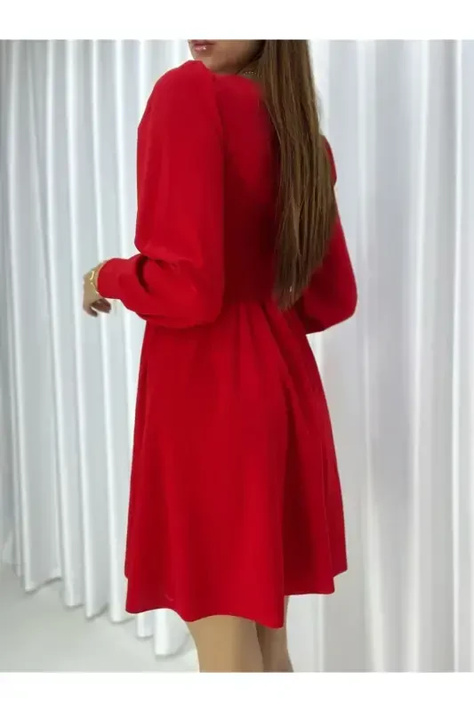 Flexible Fabric Low-Cut Skirt Bell-Bottom Long Sleeve Evening & Graduation Dress 582293 727-RED - 2