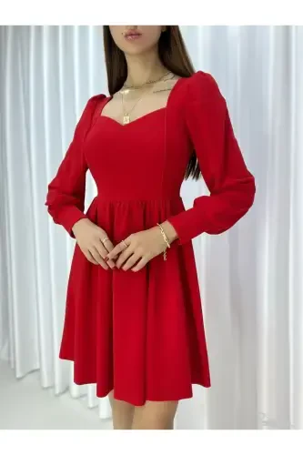 Flexible Fabric Low-Cut Skirt Bell-Bottom Long Sleeve Evening & Graduation Dress 582293 727-RED - 4