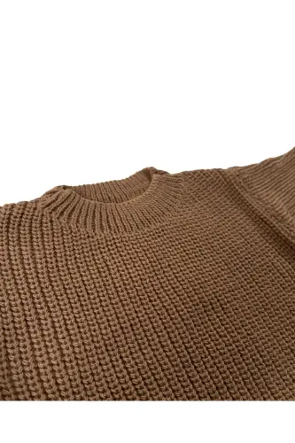 Flexible Knit Sweater Crew Neck Oversize Unisex Baby Kids 1-5 Years - Brown - ESES BEBE (1)