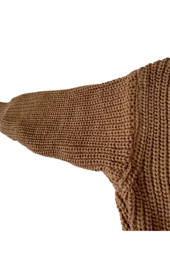 Flexible Knit Sweater Crew Neck Oversize Unisex Baby Kids 1-5 Years - Brown - 3