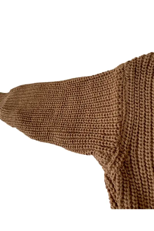 Flexible Knit Sweater Crew Neck Oversize Unisex Baby Kids 1-5 Years - Brown - 3