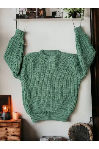 Flexible Knit Sweater Crew Neck Oversize Unisex Baby Kids 1-5 Years - Green 