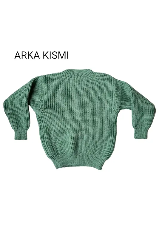 Flexible Knit Sweater Crew Neck Oversize Unisex Baby Kids 1-5 Years - Green - 4