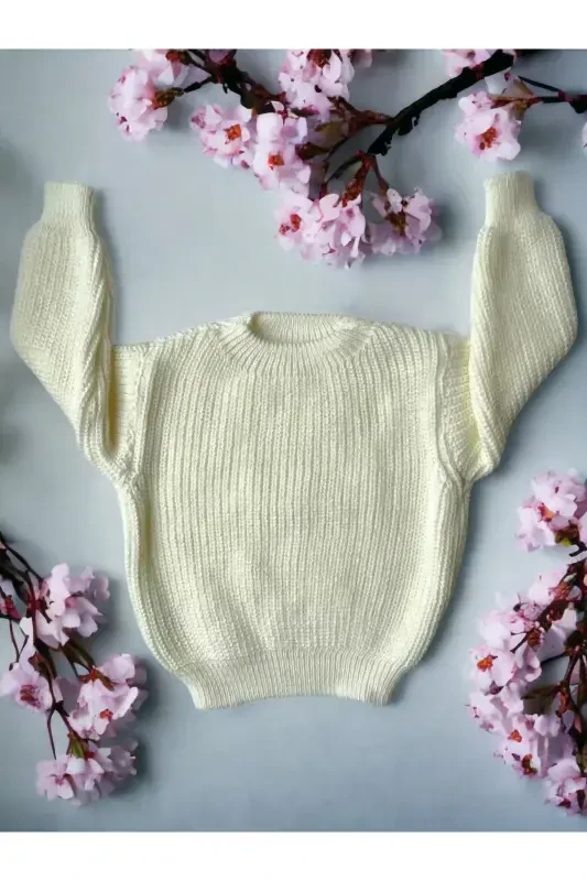 Flexible Knit Sweater Crew Neck Oversize Unisex Baby Kids-Ecru - GOGO BICI
