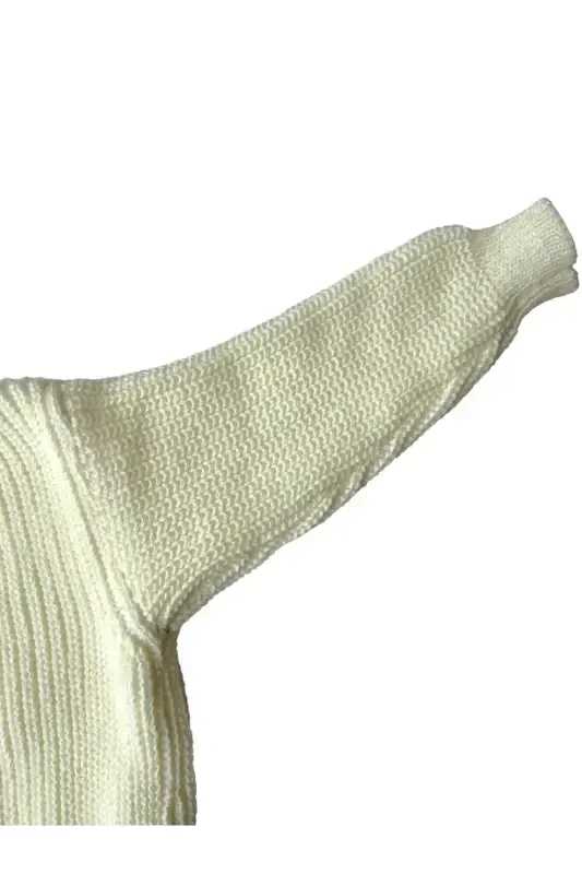 Flexible Knit Sweater Crew Neck Oversize Unisex Baby Kids-Ecru - 3