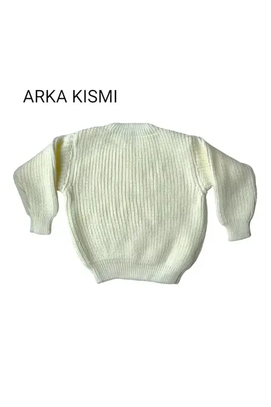Flexible Knit Sweater Crew Neck Oversize Unisex Baby Kids-Ecru - 4