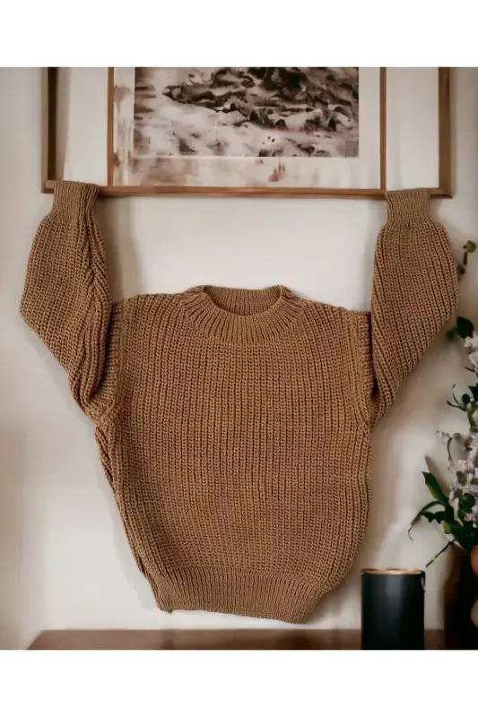 Flexible Knitted Sweater Crew Neck Oversize Unisex Baby Children 1-5 Years-Brown - GOGO BICI